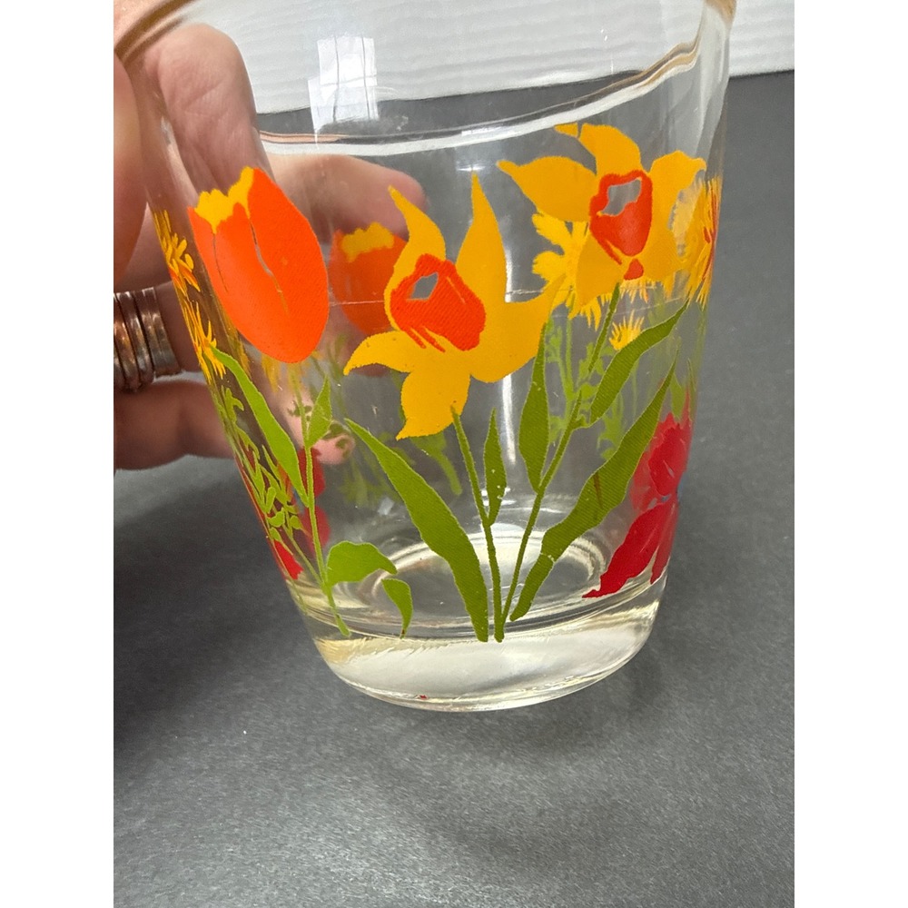 VTG Hazel Atlas Sour Cream/Juice Glass Red Poppies Yellow Daisy Orange Tulips - Picture 10 of 10